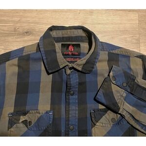 Kryptek Flannel Shirt Mens Medium Striped  Snap Button Up Long Sleeve Blue Green